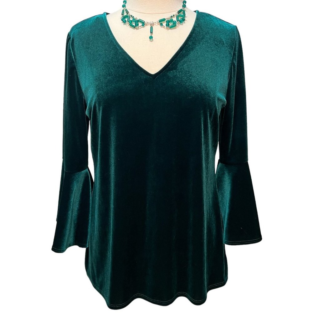 Green velvet top with bell sleeves